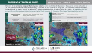 La tormenta tropical Boris tocó tierra esta madrugada en los límites de Guerrero y Oaxaca