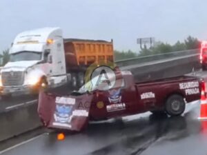 Camioneta de seguridad choca en la autopista Xalapa-Perote