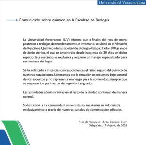 UV asegura que no hay riesgo para la comunidad, tras hallazgo de sustancia explosiva en facultad de Biología