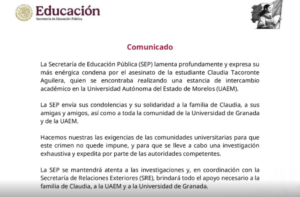 SEP condena asesinato de estudiante española