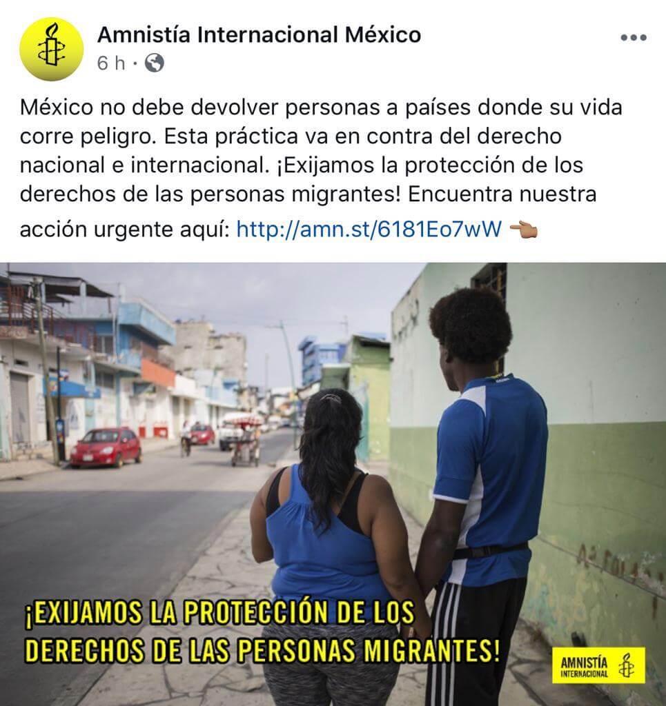 Amnistía Internacional dio conocer que defenderán los derechos de los migrantes esto ante la situación que se menciona podría vivirse en la frontera sur de México tras el acuerdo con Estados Unidos.