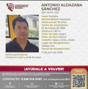 Exigen la aparición del joven Antonio Aldazaba Sánchez en Xalapa