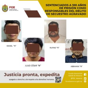 Sentenciados a 100 años de prisión como responsables del delito de secuestro agravado