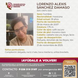 Estudiante de la UV se encuentra desaparecido, emiten ficha de búsqueda