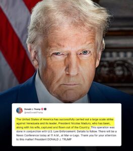 Trump afirma captura de Nicolás Maduro tras presunto ataque militar de EE. UU. en Venezuela