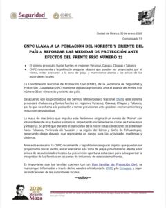 Alerta meteorológica; CNPC pide reforzar medidas de protección ante los efectos del Frente Frío 32