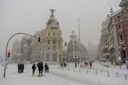 Nevadas excepcionales en Madrid por la borrasca Kristin
