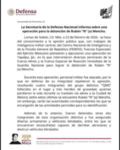 Defensa confirma: Rubén “N” (a) Mencho fallece tras operativo en Tapalpa, Jalisco