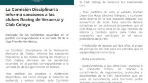 Castigan a porras de Racing de Veracruz y Celaya tras riña que dejó un fallecido