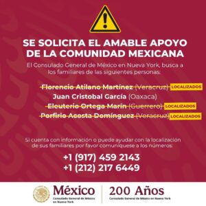 Consulado de México activa búsqueda de 13 personas