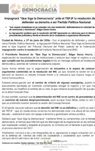 “Que siga la democracia” impugnará decisión del INE ante Tribunal Electoral